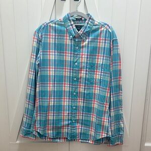 J. Crew Factory Blue and Red Plaid Button Down Shirt